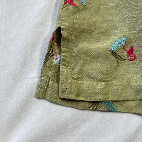 Hearts of Palm Green Linen Blend Shirt with Flamingos - Size 10 - Picture 6 of 11